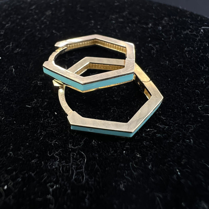 Turquoise Hexagon Huggies