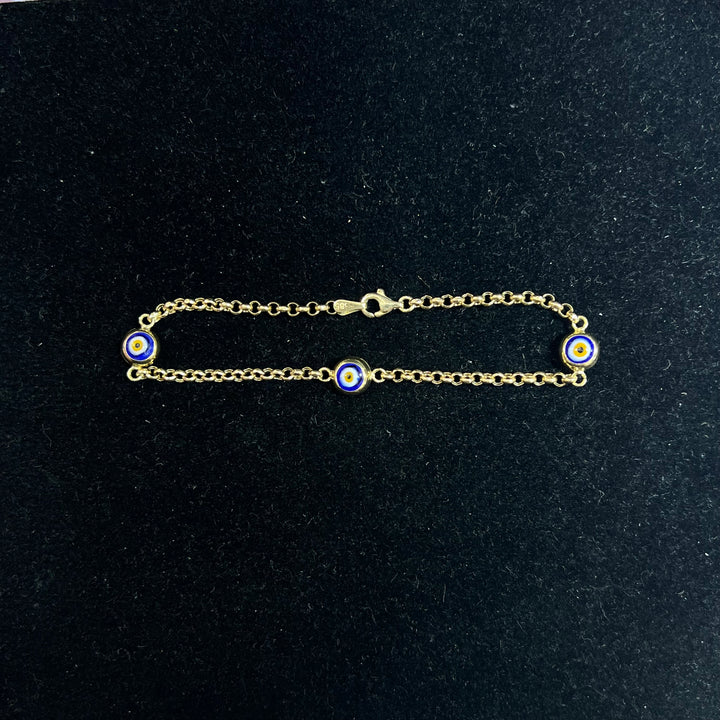 Triple Blue Evil Eye Bracelet (Rolo Link)