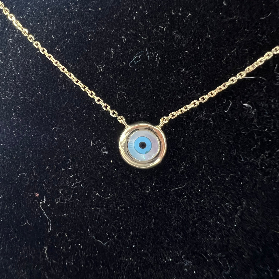 Mini Mother of Pearl Evil Eye Necklace