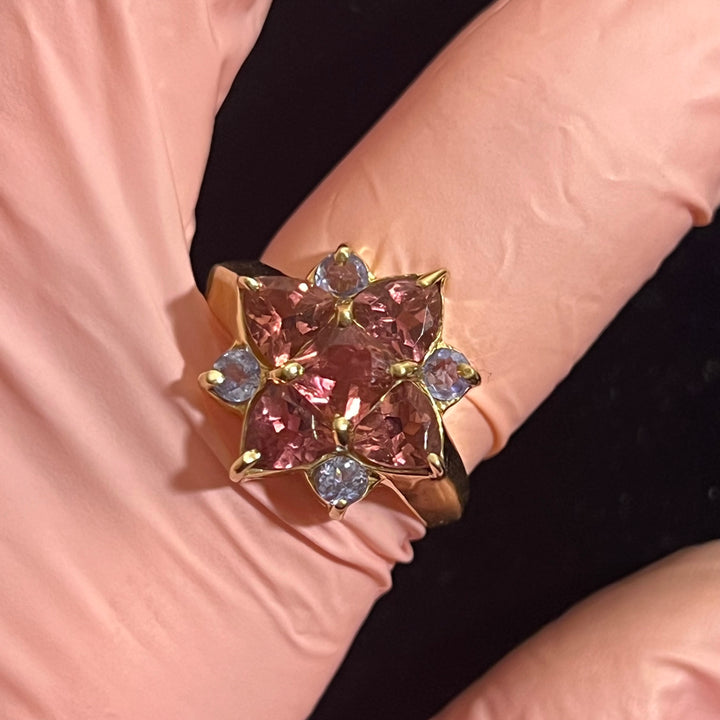 Pink Tourmaline & Tanzanite Flower Ring