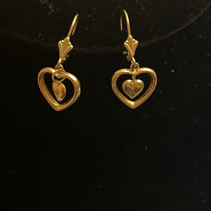 Dangle Concentric Heart Leverback Earrings