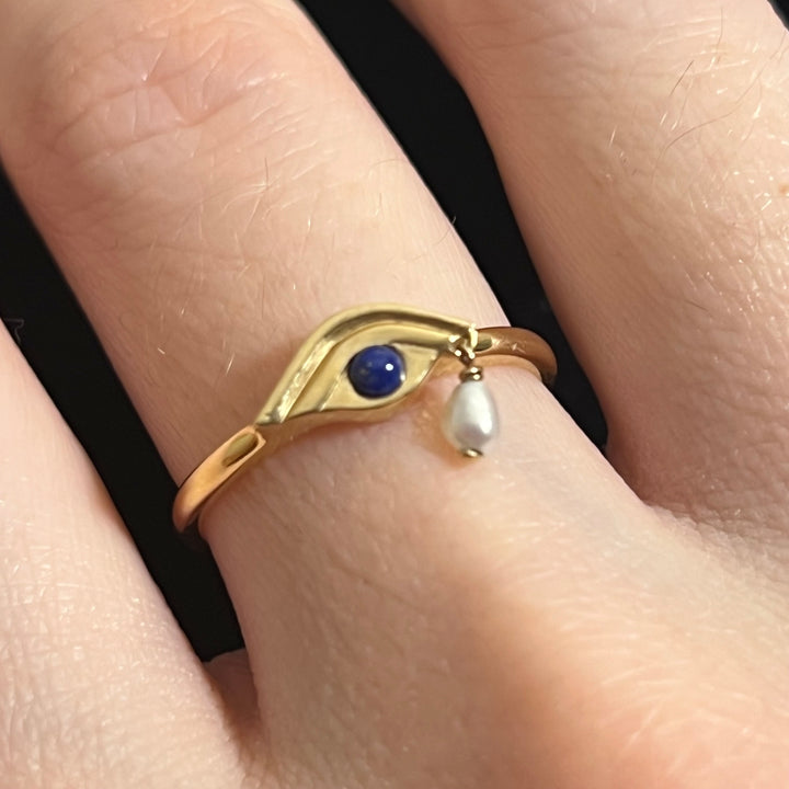 Evil Eye Pearl Tear Ring