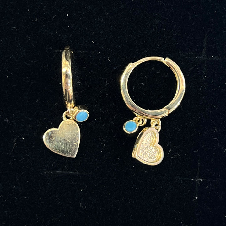 Small Turquoise Heart Dangle Huggies (CZ)
