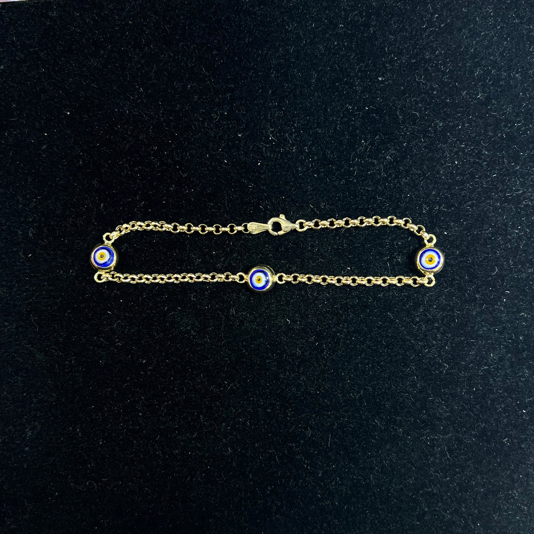 Triple Blue Evil Eye Bracelet (Rolo Link)