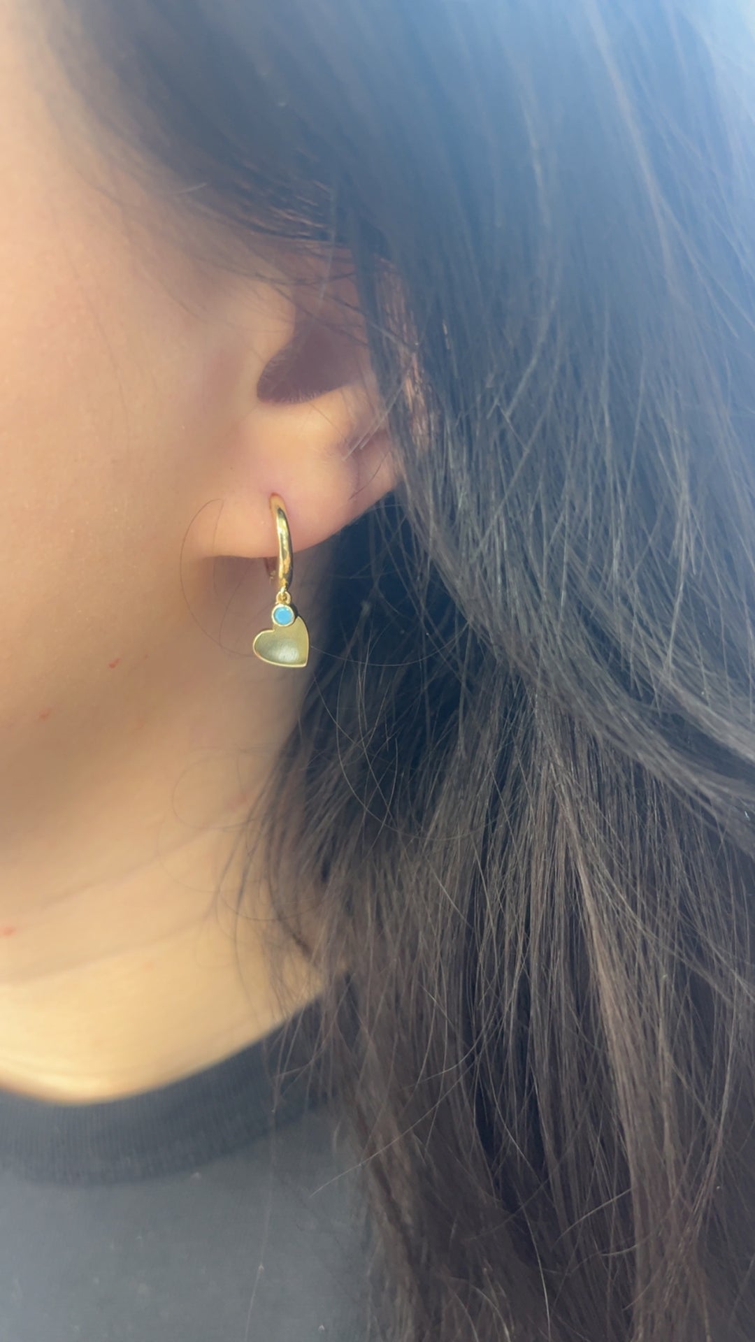 Small Turquoise Heart Dangle Huggies (CZ)