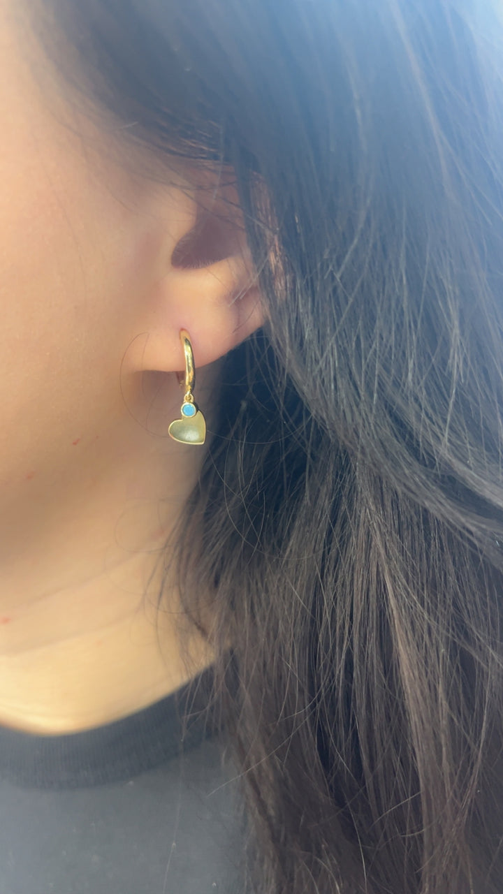 Small Turquoise Heart Dangle Huggies (CZ)