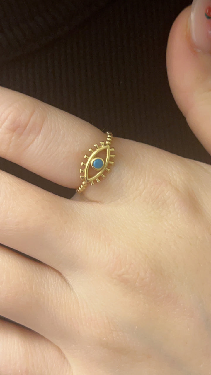 Blue Bead Evil Eye Ring