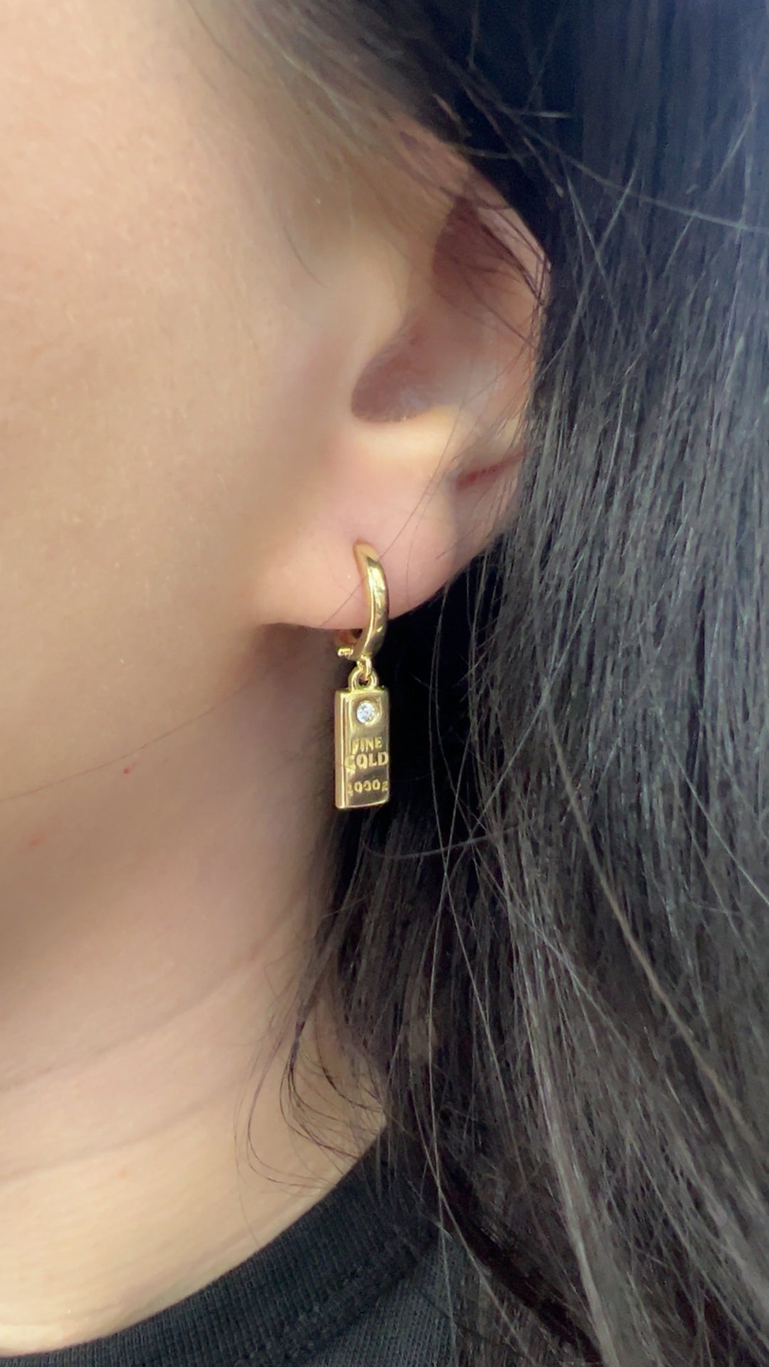 Mini Gold Bar Dangle Huggies (CZ)