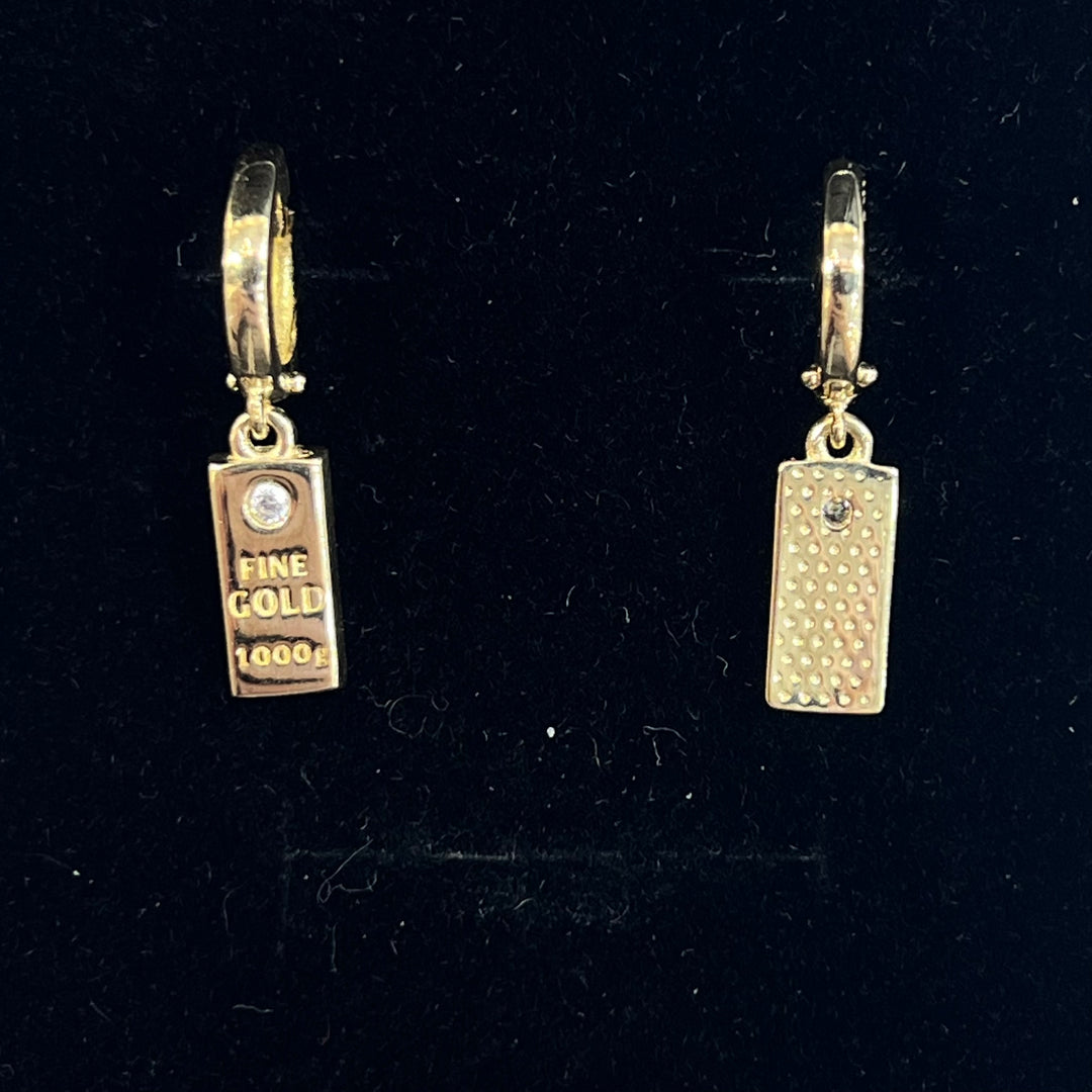 Mini Gold Bar Dangle Huggies (CZ)