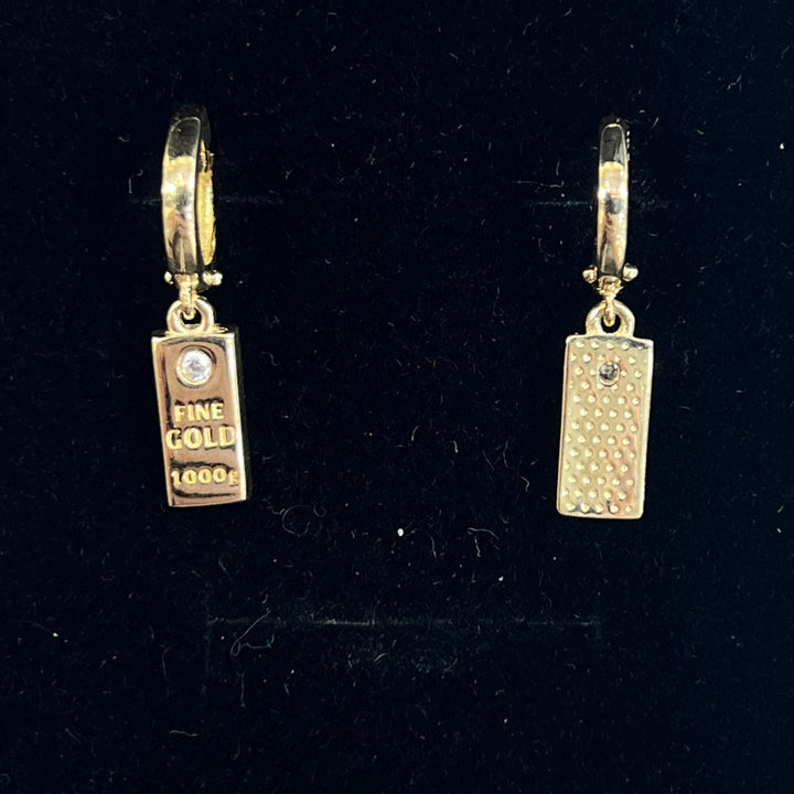 Mini Gold Bar Dangle Huggies (CZ)