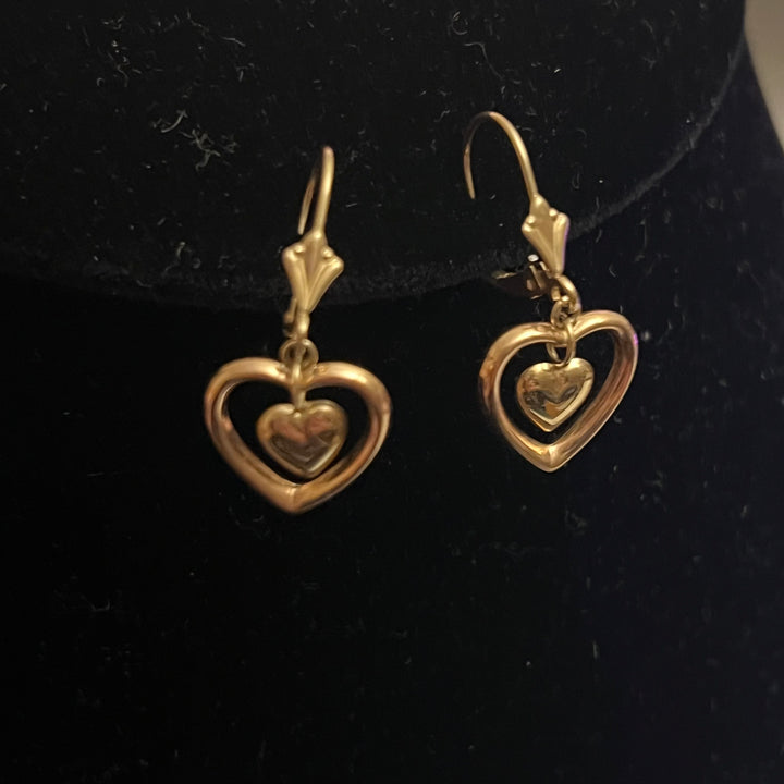 Dangle Concentric Heart Leverback Earrings