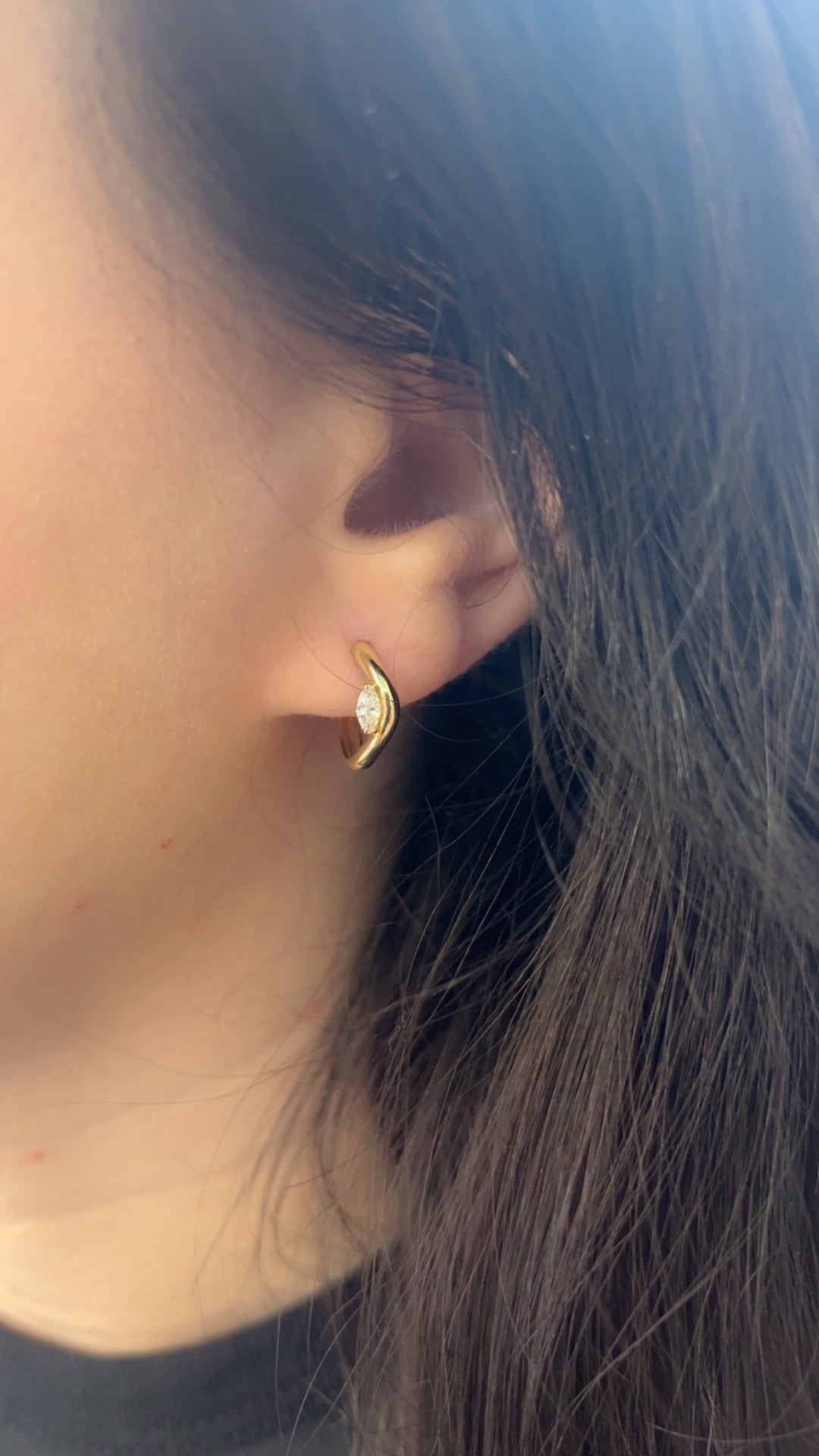 Small Wave Marquise Huggies (CZ)