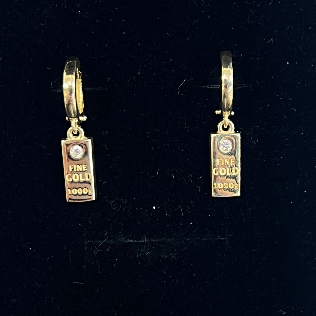 Mini Gold Bar Dangle Huggies (CZ)