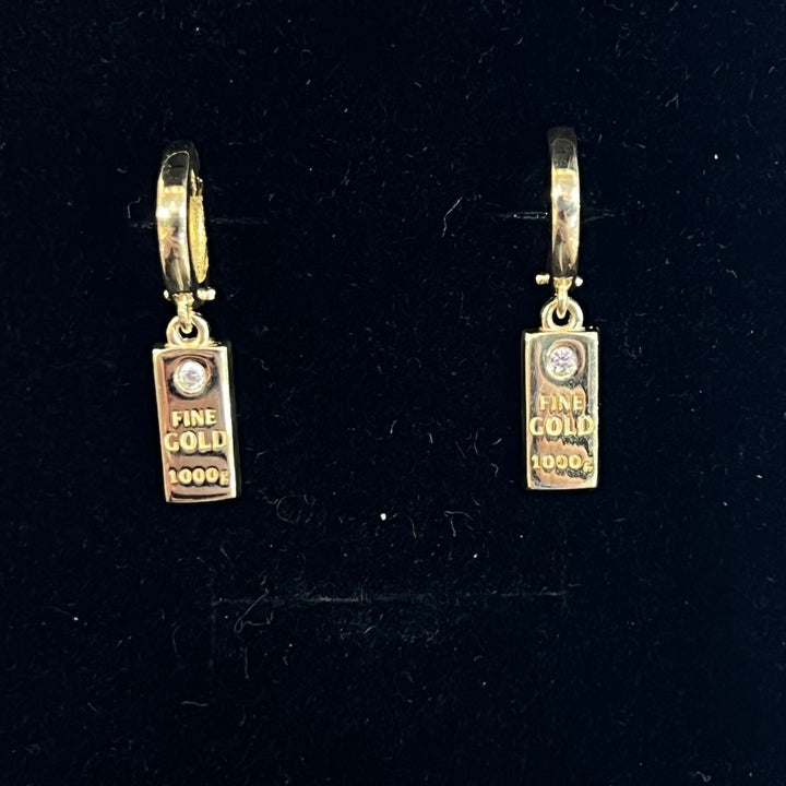 Mini Gold Bar Dangle Huggies (CZ)
