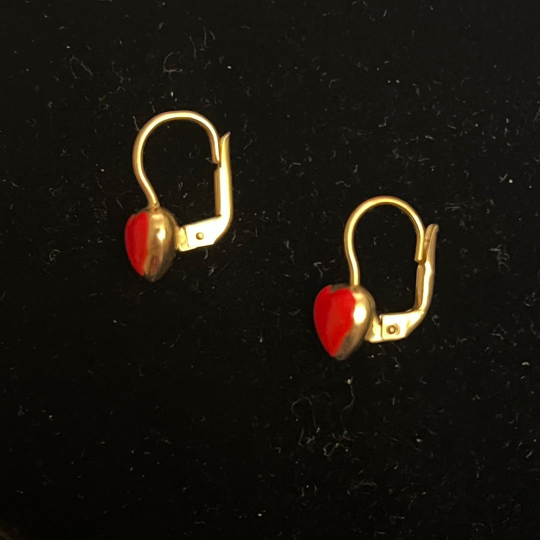 Red Heart Leverback Earrings