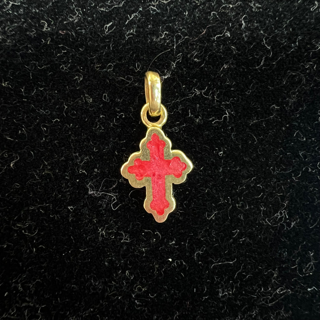 Mini Chunky Red Opalescent Cross Charm