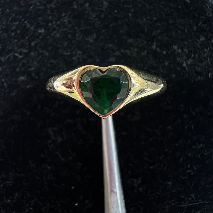 Green Heart Signet Ring (CZ)