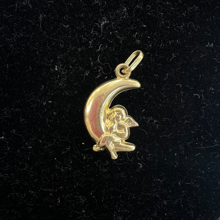 Puffed Angel Crescent Charm