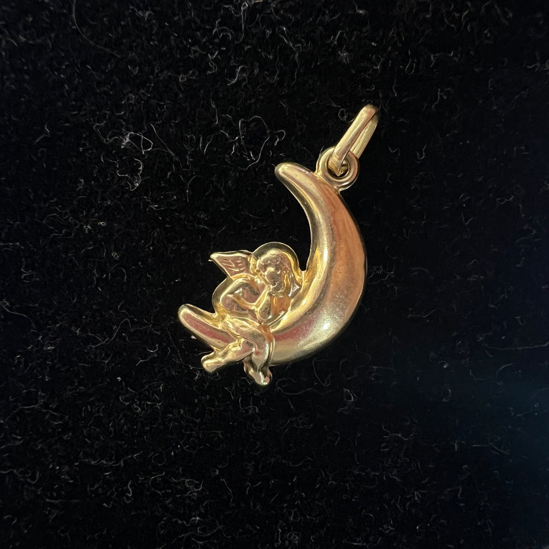 Puffed Angel Crescent Charm