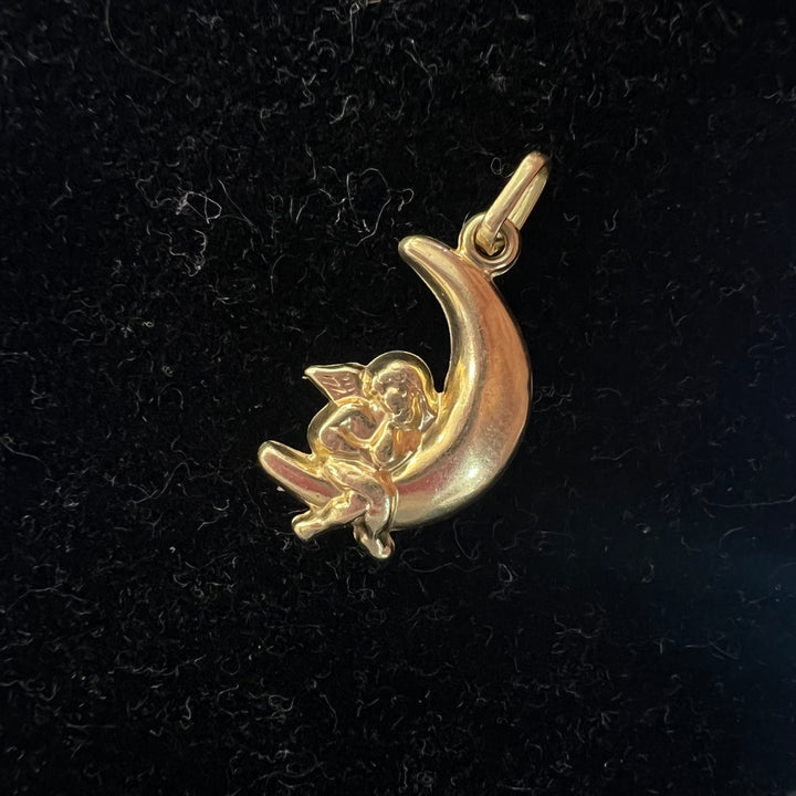 Puffed Angel Crescent Charm