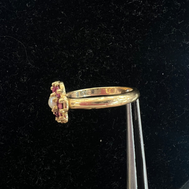 Ruby Pearl Flower Ring