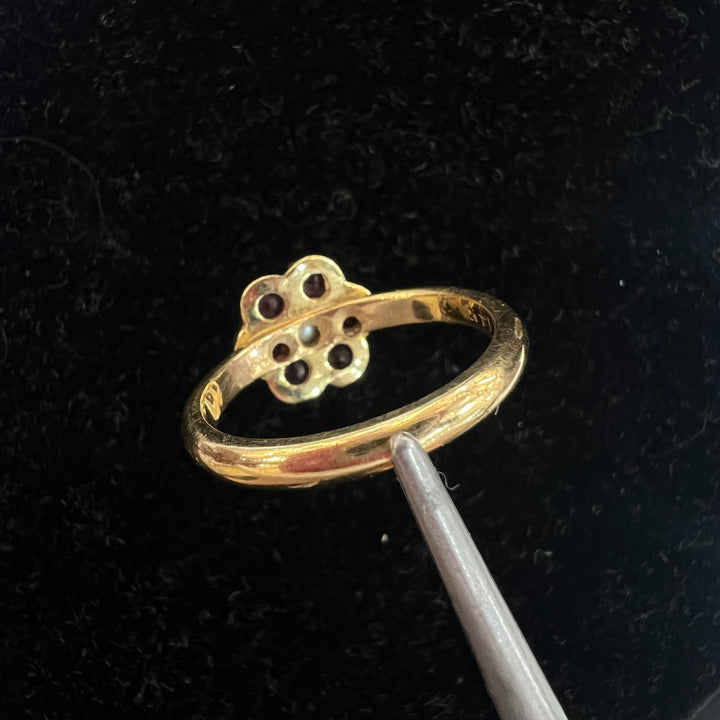 Ruby Pearl Flower Ring