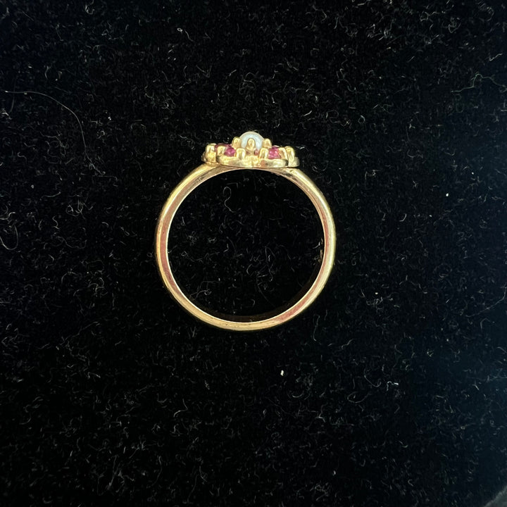 Ruby Pearl Flower Ring