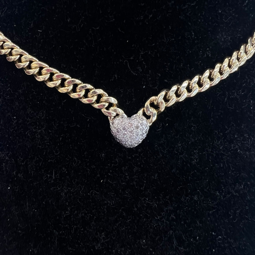 Diamond Heart Curb V-Shaped Necklace