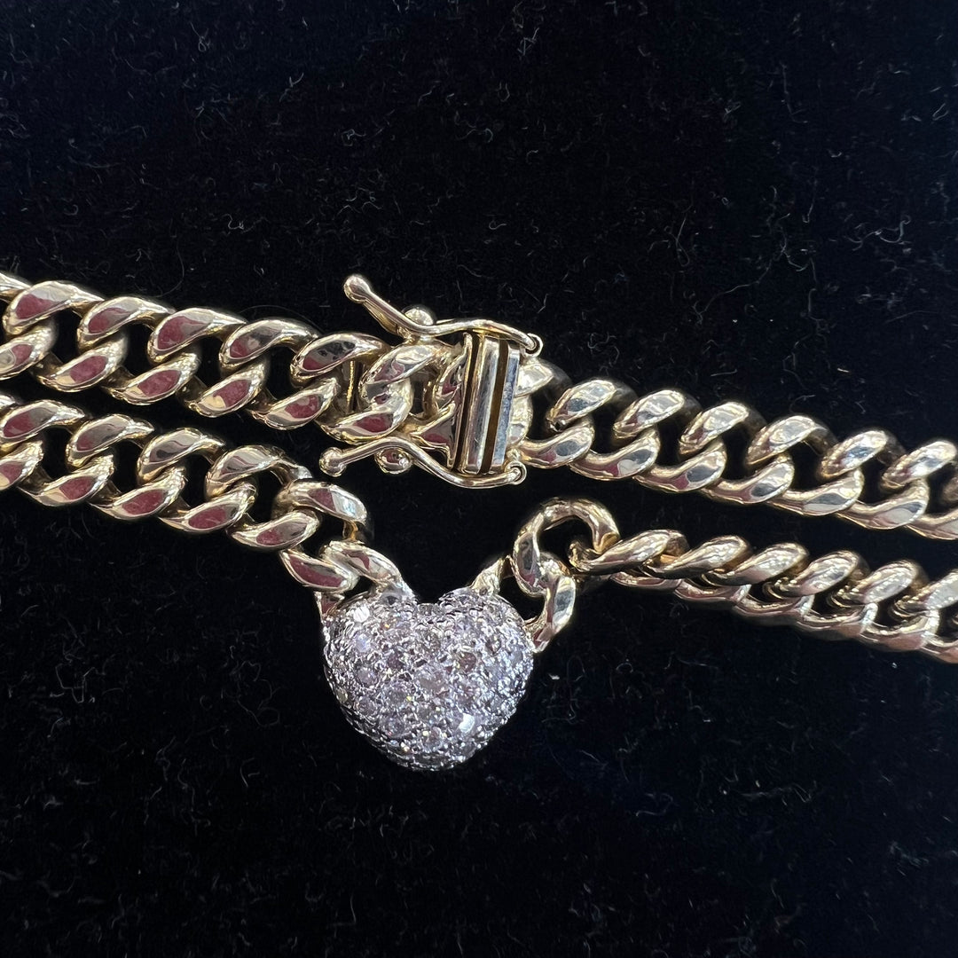 Diamond Heart Curb V-Shaped Necklace