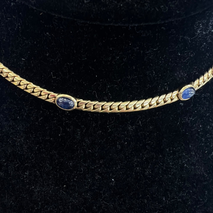 18k Sapphire Cabochon Curb Choker Necklace