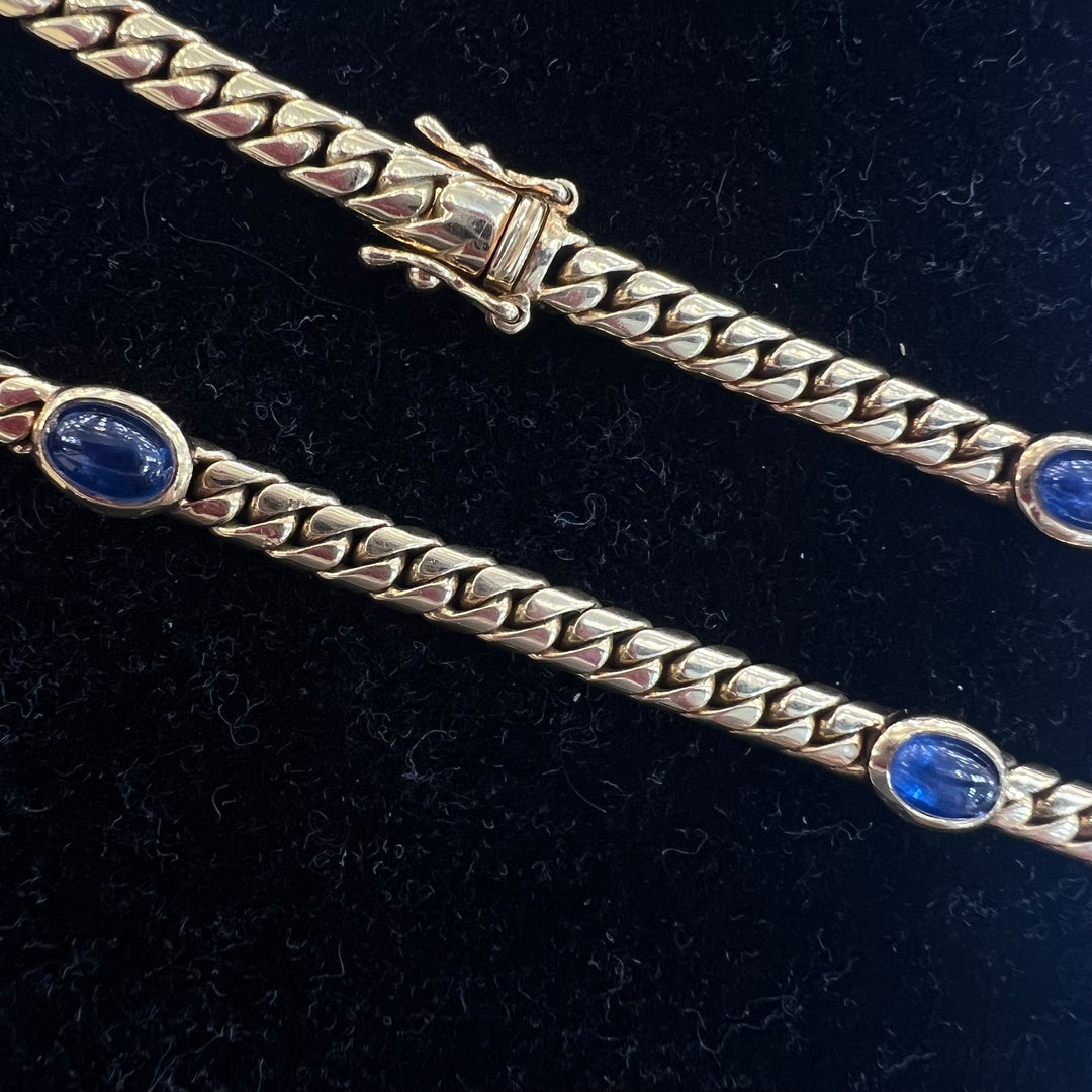 18k Sapphire Cabochon Curb Choker Necklace