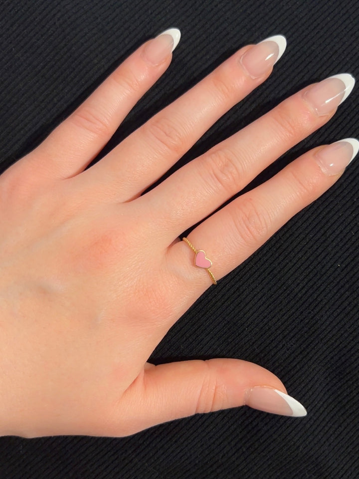 Dainty Pink Heart Twist Ring