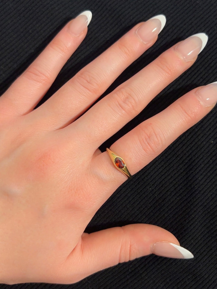 Oval Garnet Signet Ring (CZ)
