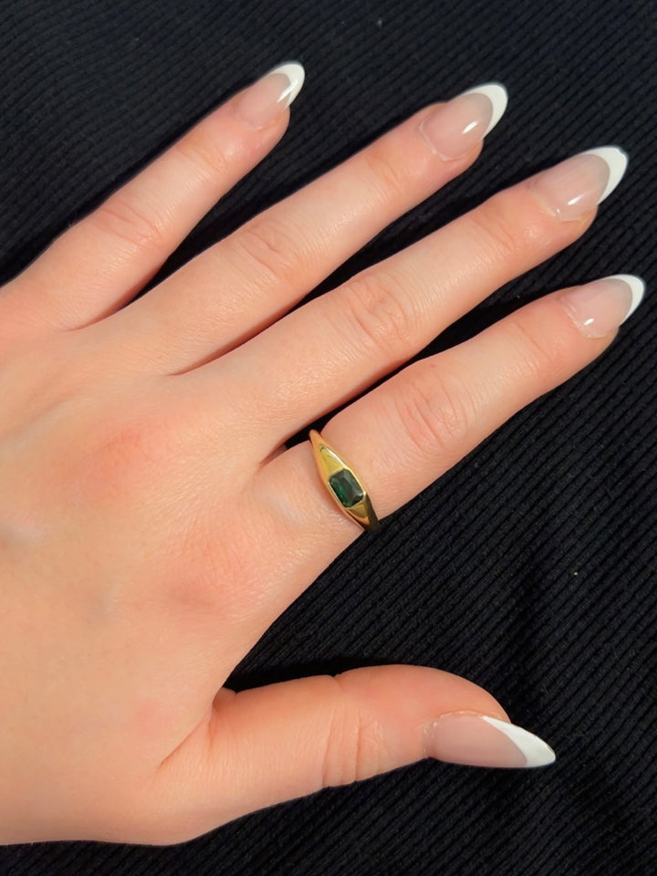 Emerald Cushion Signet Ring (CZ)