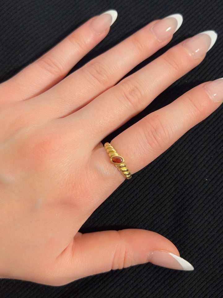 Garnet Shrimp Ring (CZ)