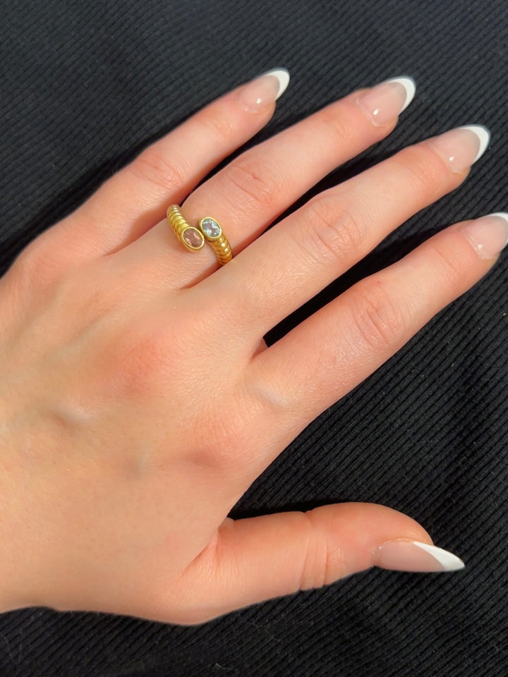 Bubblegum Shrimp Ring (Pink and Blue Topaz)