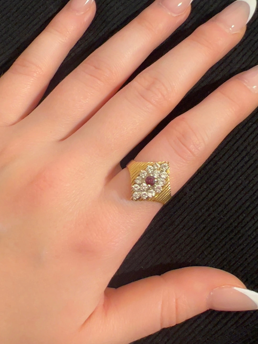 Diamond Garnet Marquise Flowerbed Ring