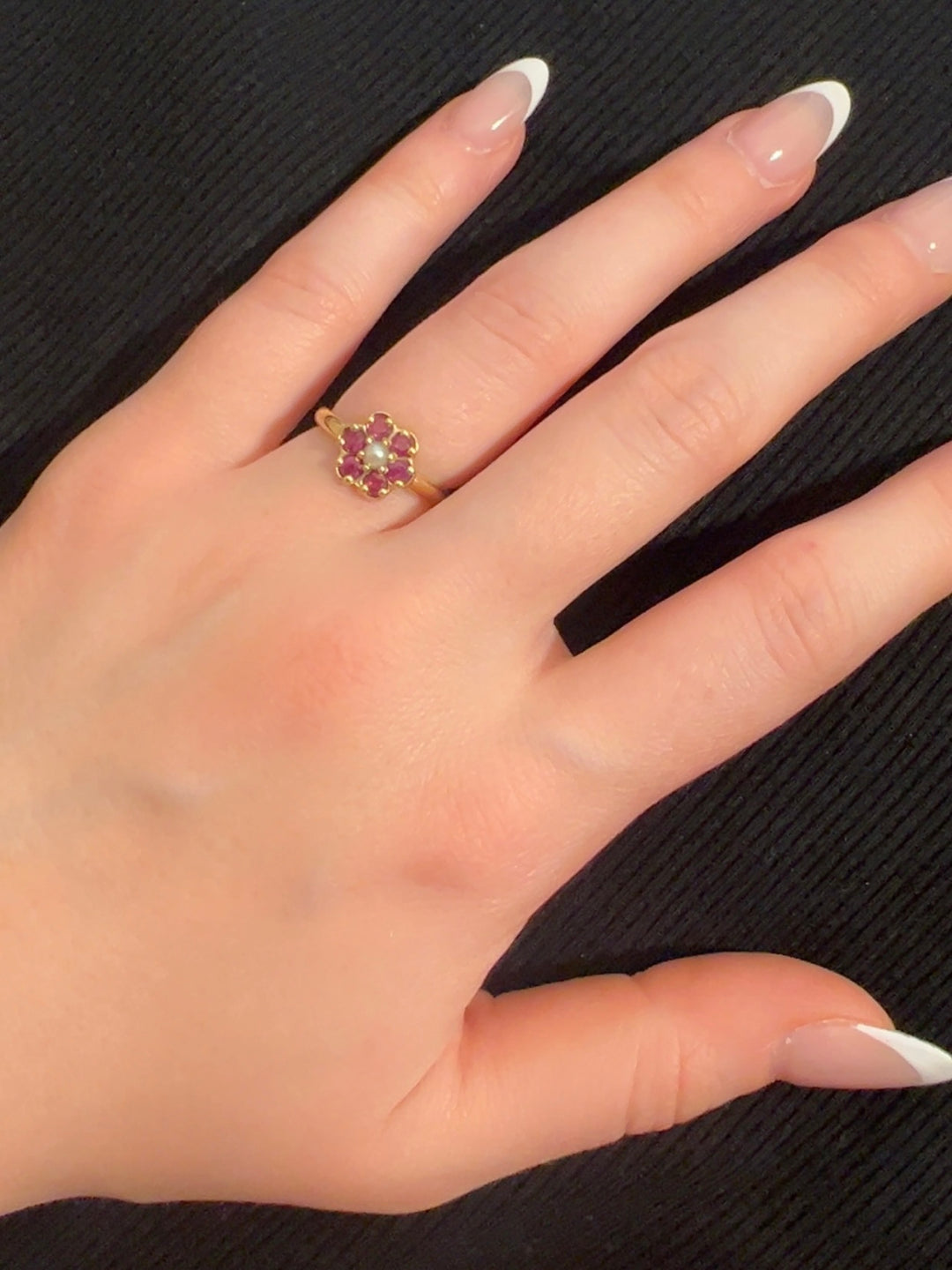 Ruby Pearl Flower Ring