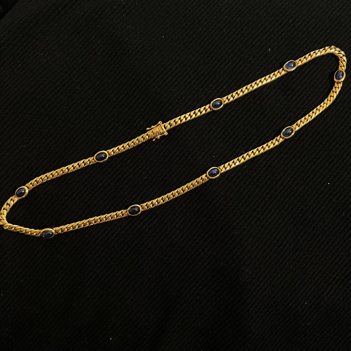 18k Sapphire Cabochon Curb Choker Necklace