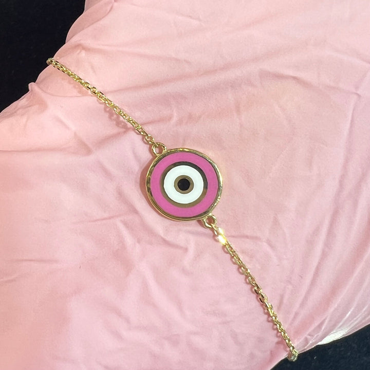 Pink Enamel Evil Eye Bracelet