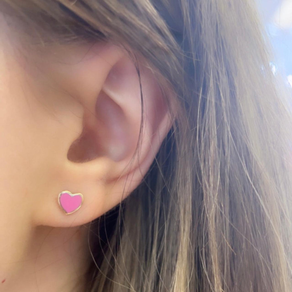 Mini Pink Enamel Heart Studs - Michelle the Jeweler