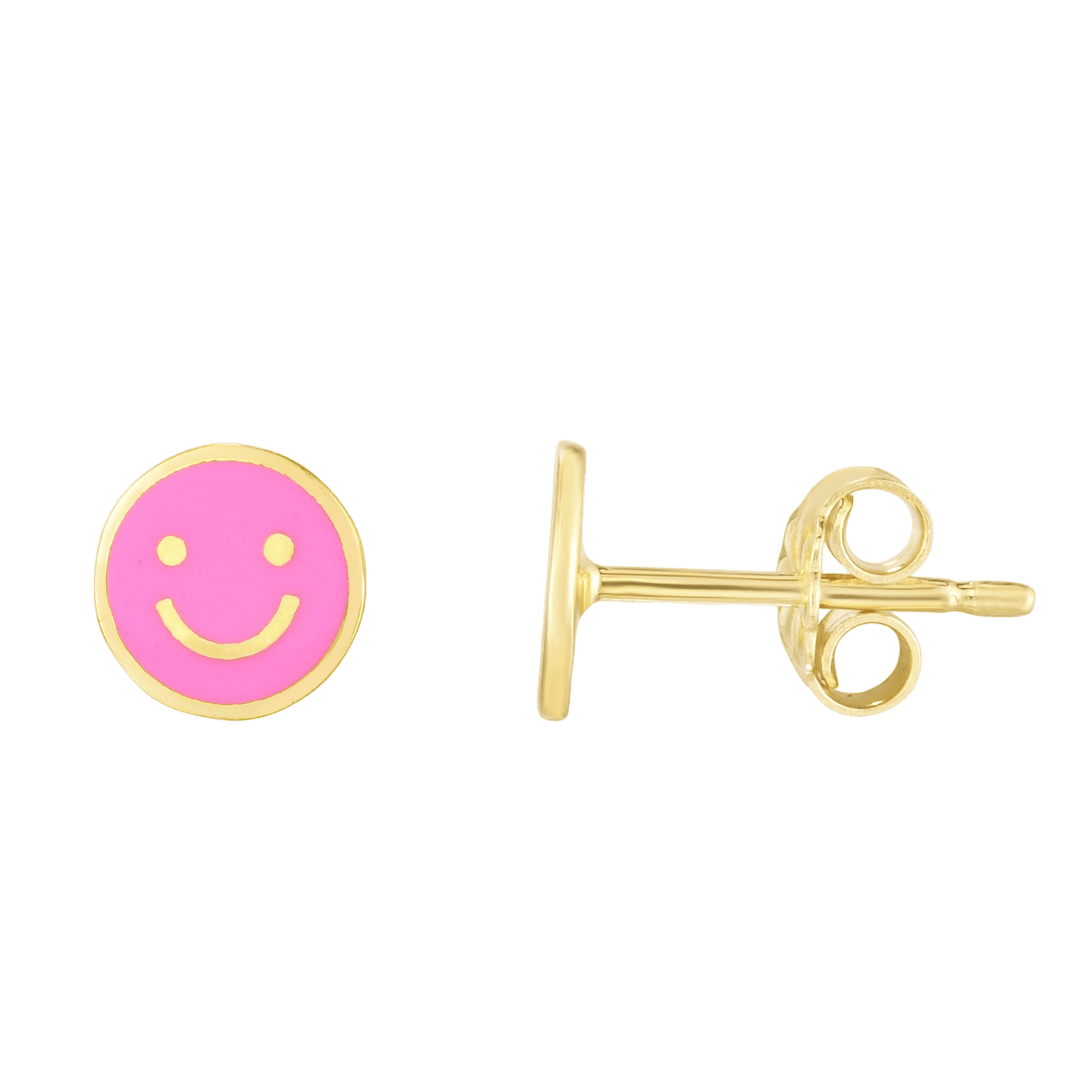 Pink Enamel Smiley Face Studs - Michelle the Jeweler