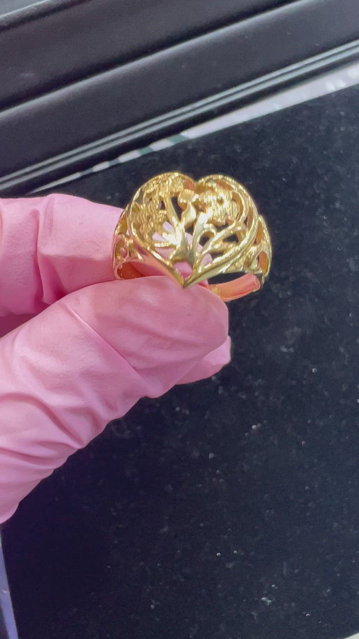 Large Floral Heart Ring