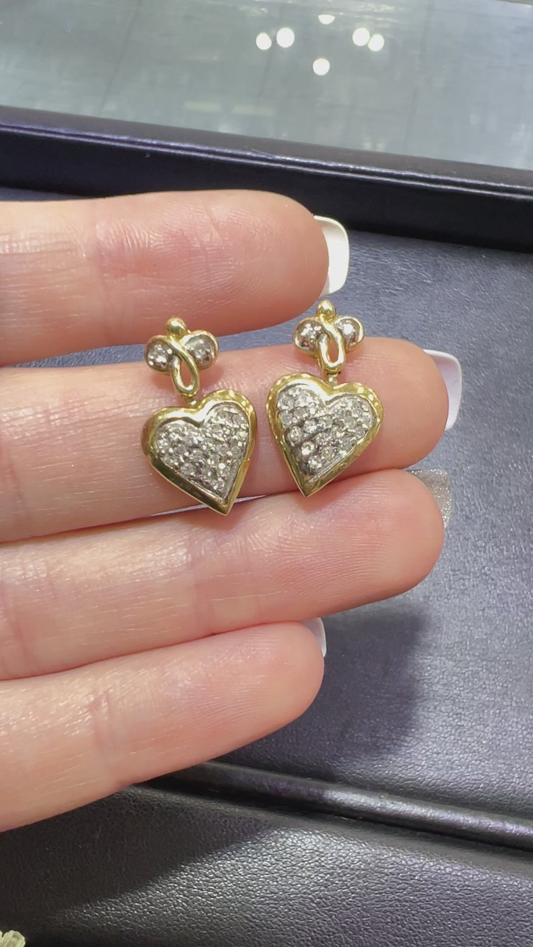 Diamond Heart Dangle Studs